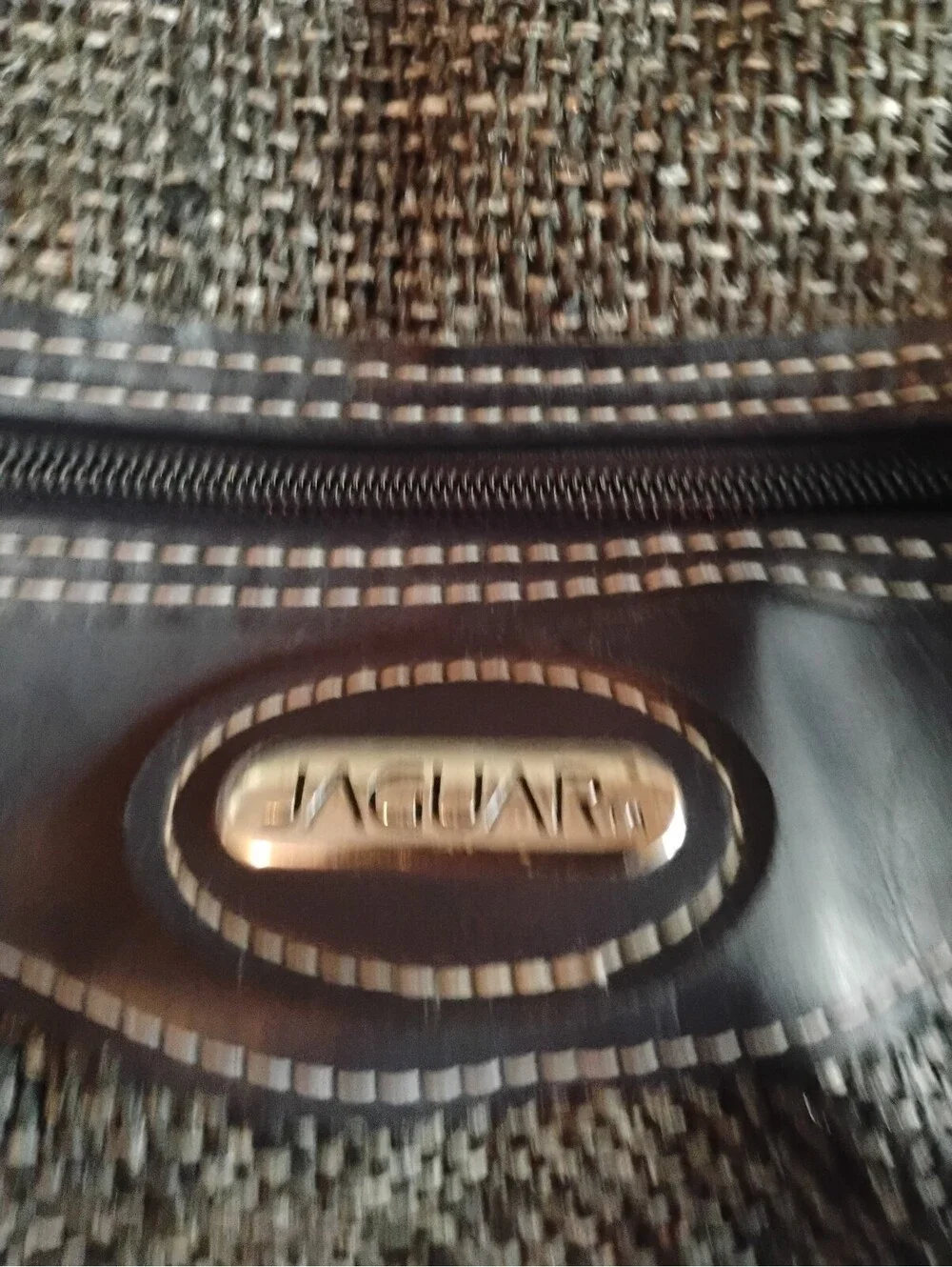Vintage Jaguar Black & Grey Tweed Textured Satchel Handbag Faux Leather